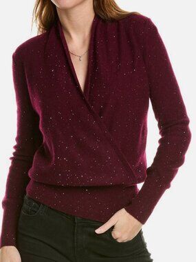 Sofia Cashmere Women Red Faux Wrap Sequin Knit Sweater Size XL